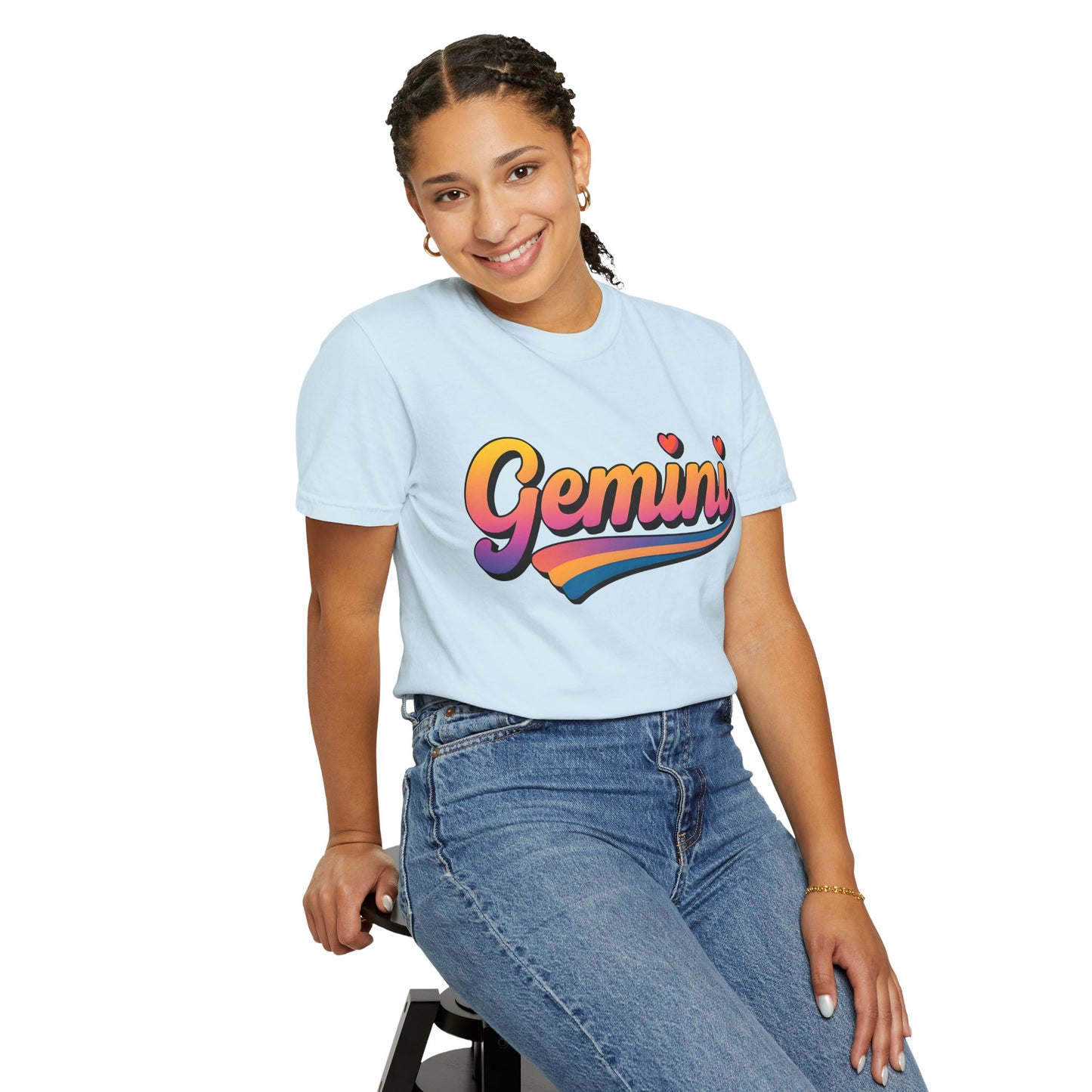 Gemini Retro Rainbow Heart Astrology Tee