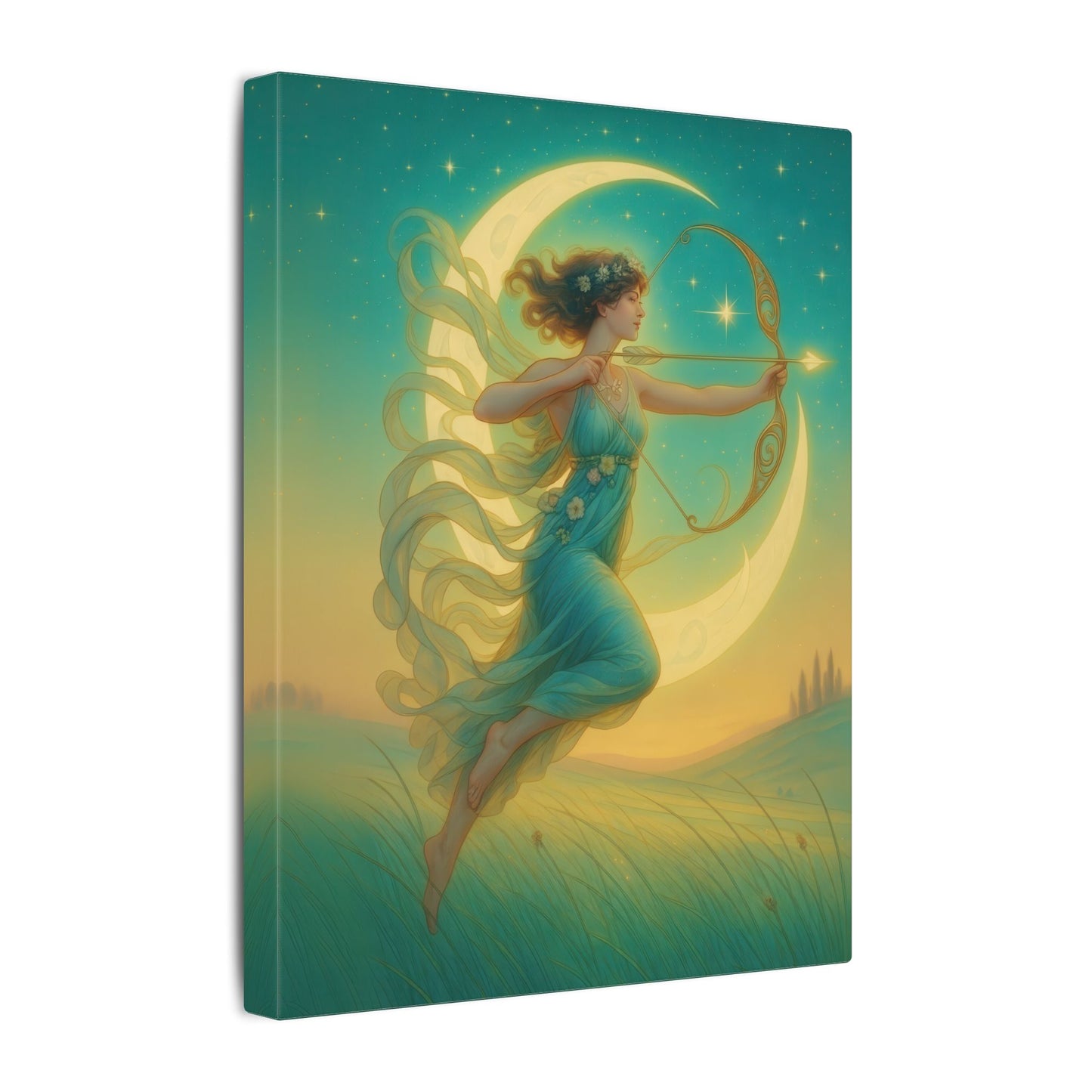 Artemis of the Stars – Celestial Moon Goddess Art Nouveau Canvas Wall Art