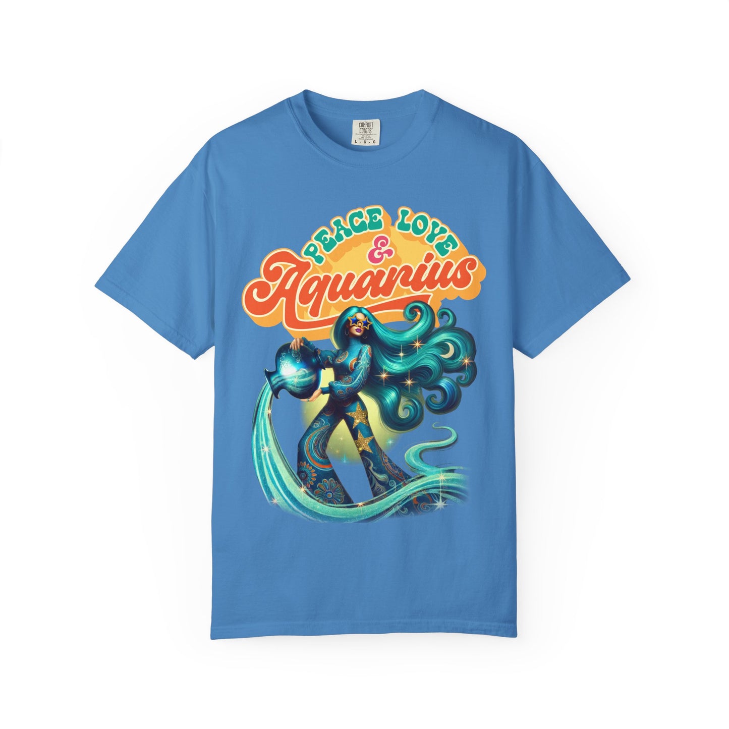 Peace Love & Aquarius – Retro Zodiac Water Bearer Tee