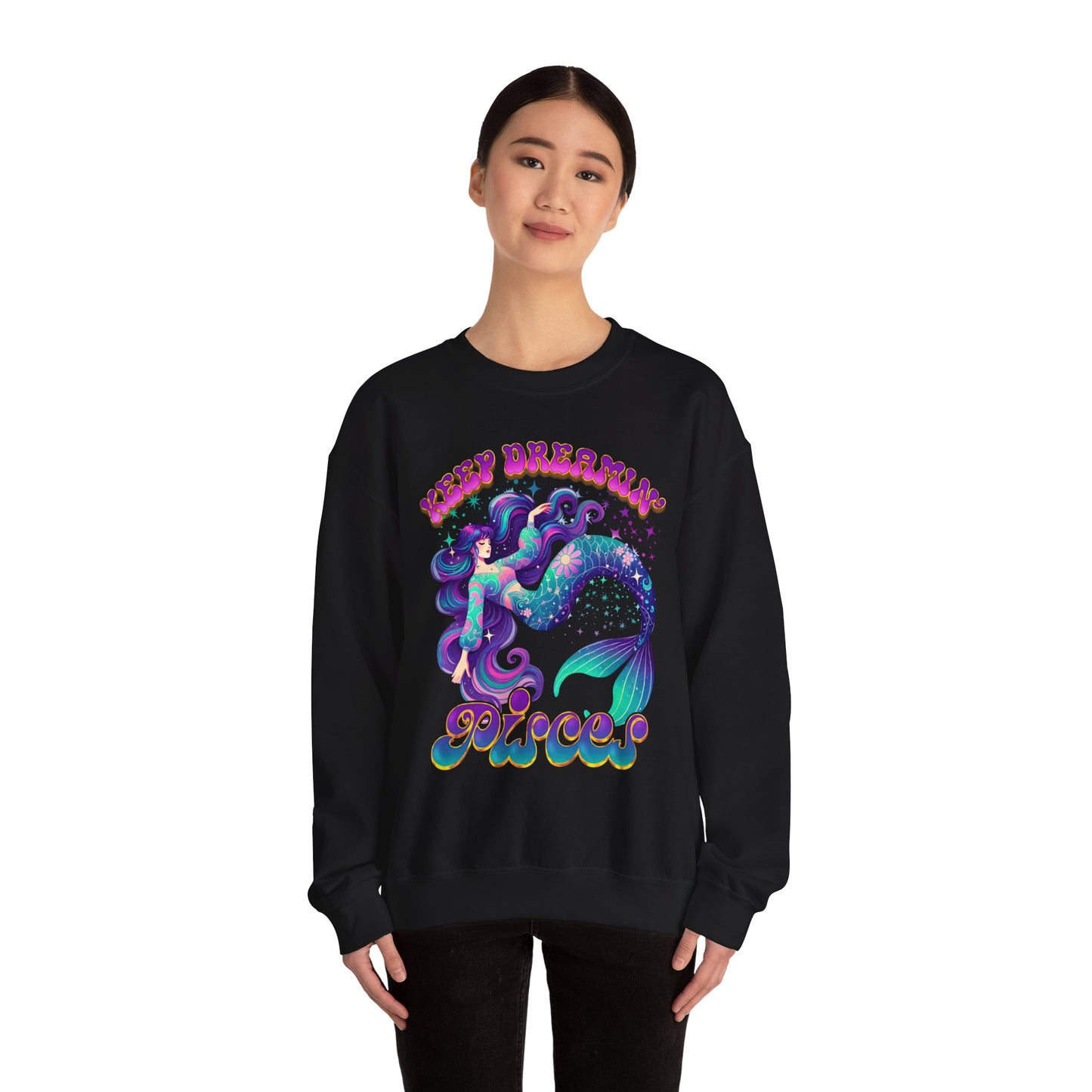 Keep Dreamin’ Pisces Sweatshirt | Celestial Mermaid Zodiac Crewneck | Cozy Astrology Gift for Dreamers | Water Sign Horoscope Apparel | Soft Star Sign Pullover