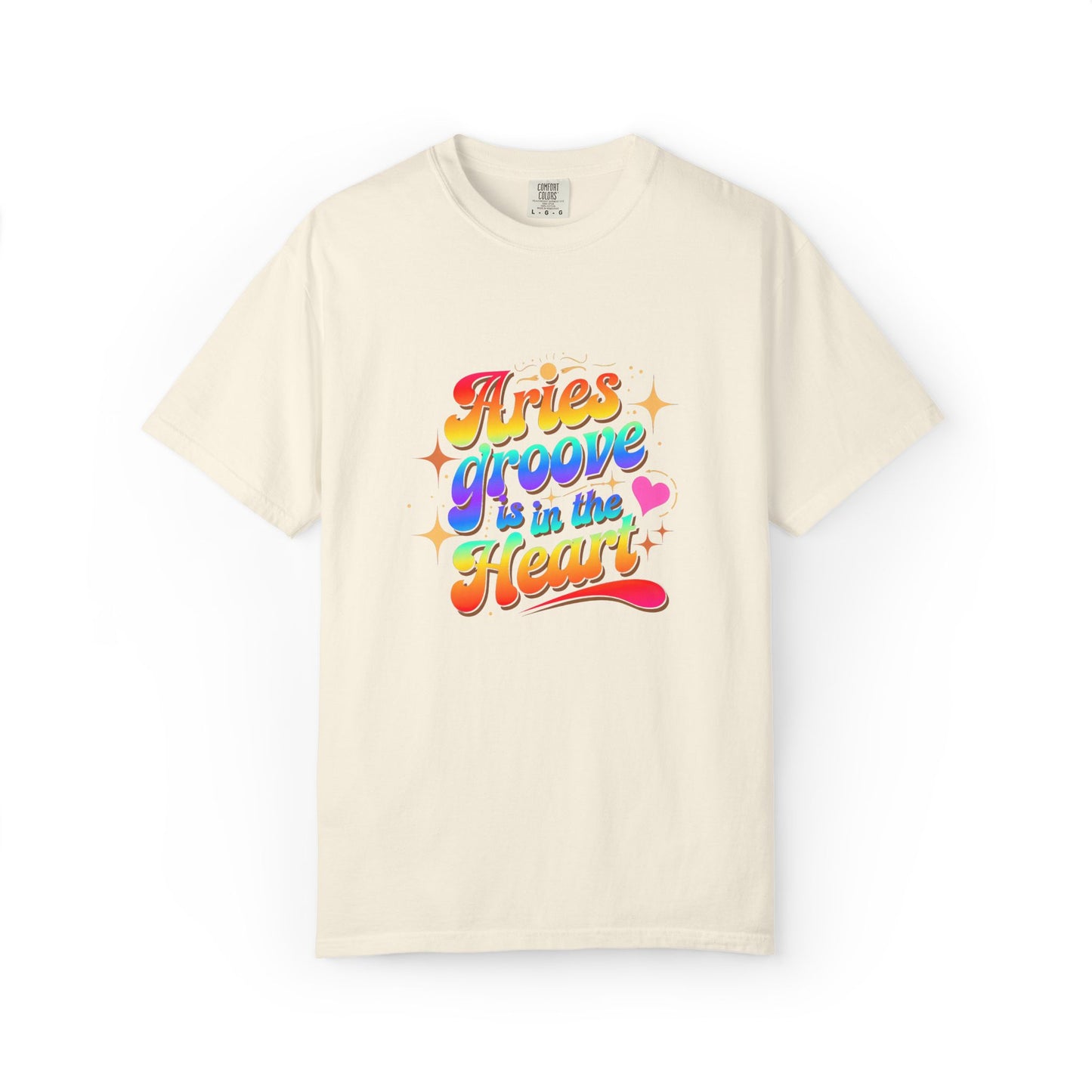 Aries Groove Is in the Heart – Rainbow Retro Zodiac Tee