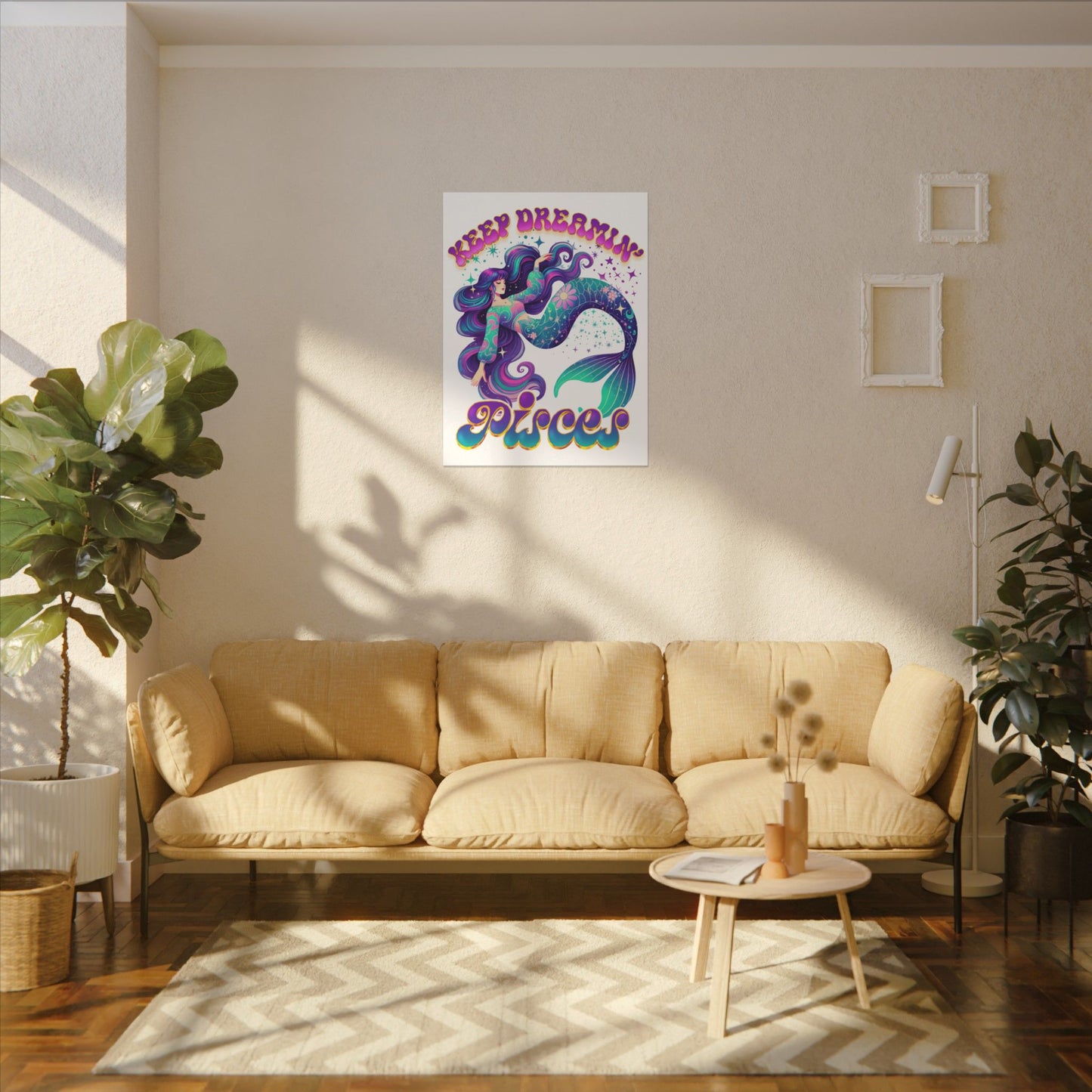 Keep Dreamin’ Pisces Mermaid – Retro Rainbow Zodiac Canvas Wall Art