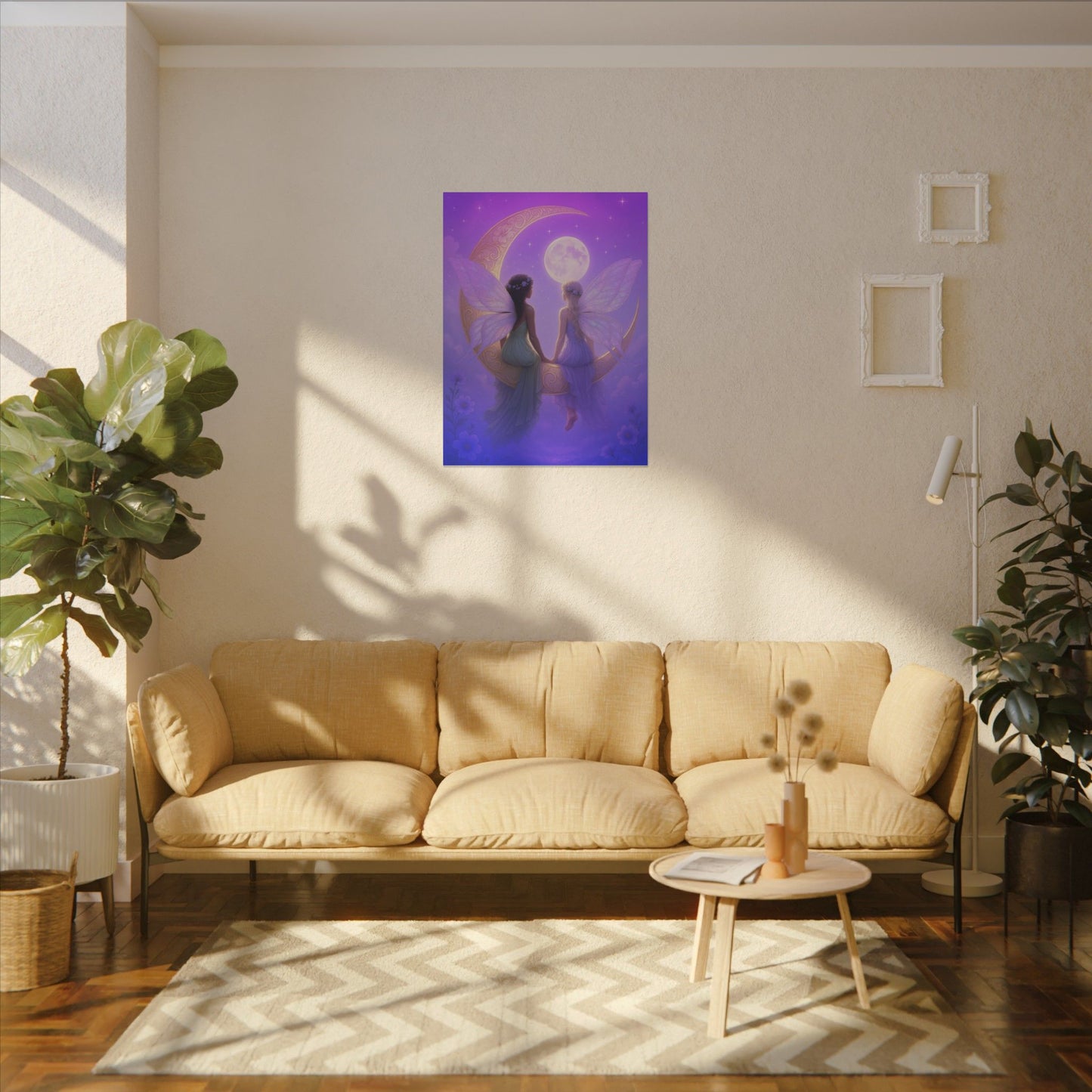 Fairy Friends on the Moon – Enchanted Purple Dream Wall Art