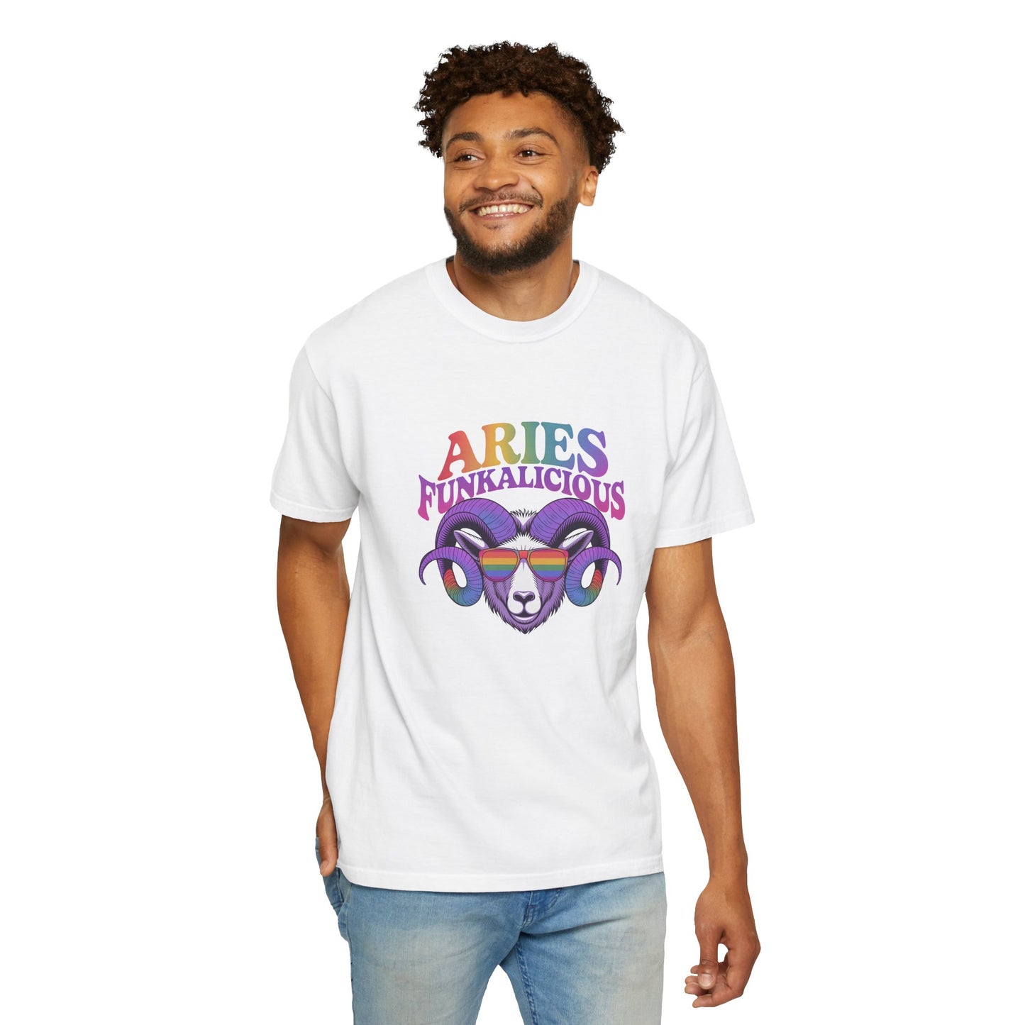 Aries Funkalicious – Rainbow Retro Ram Zodiac Tee