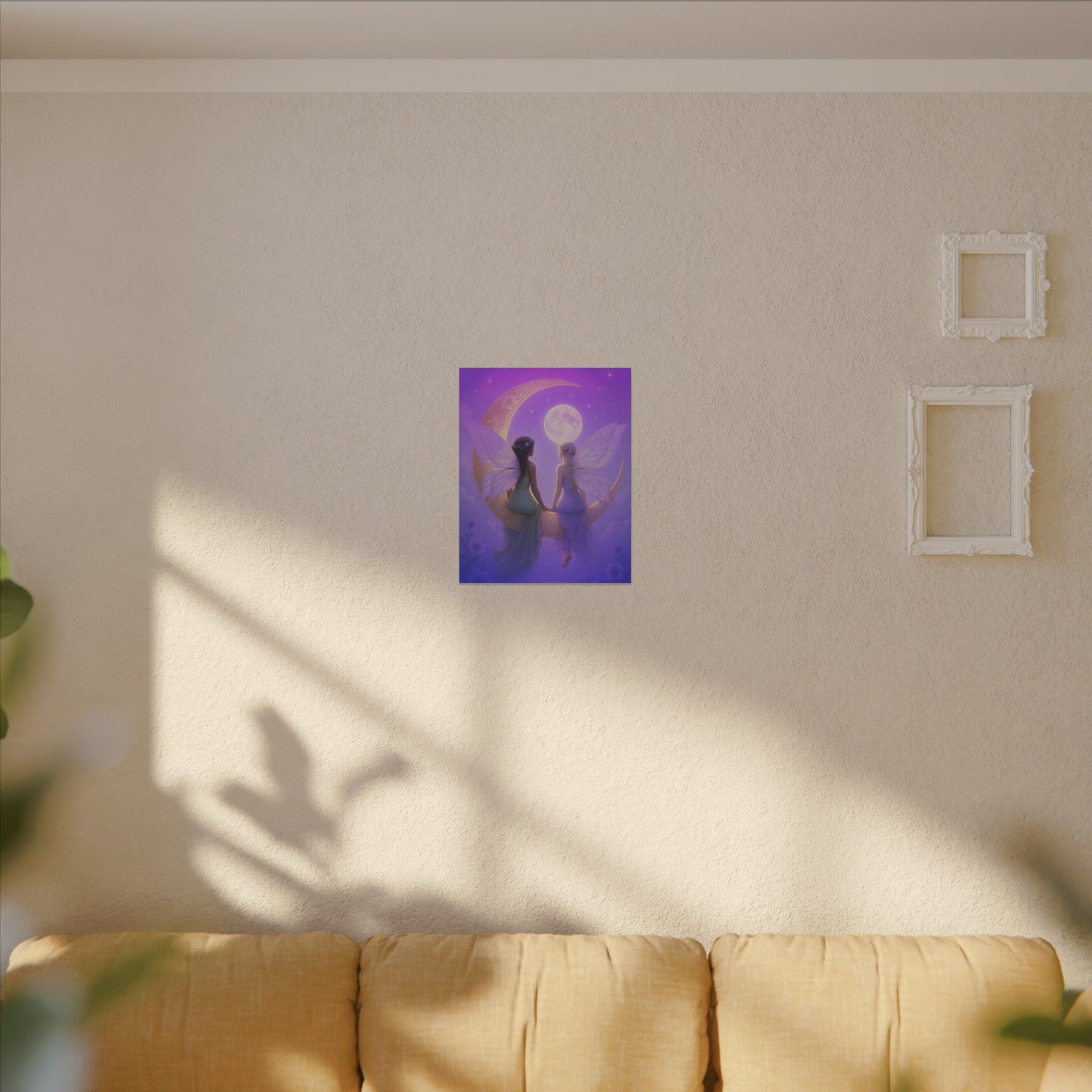 Fairy Friends on the Moon – Enchanted Purple Dream Wall Art