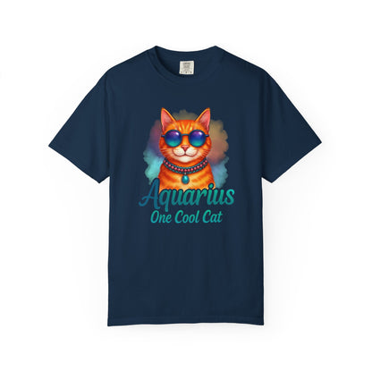Aquarius One Cool Cat – Zodiac Kitty Vibes Tee