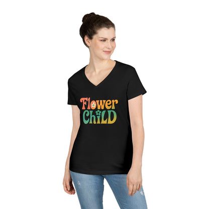 Flower Child Women’s V-Neck Tee – Empowering Retro Floral Colorful Shirt
