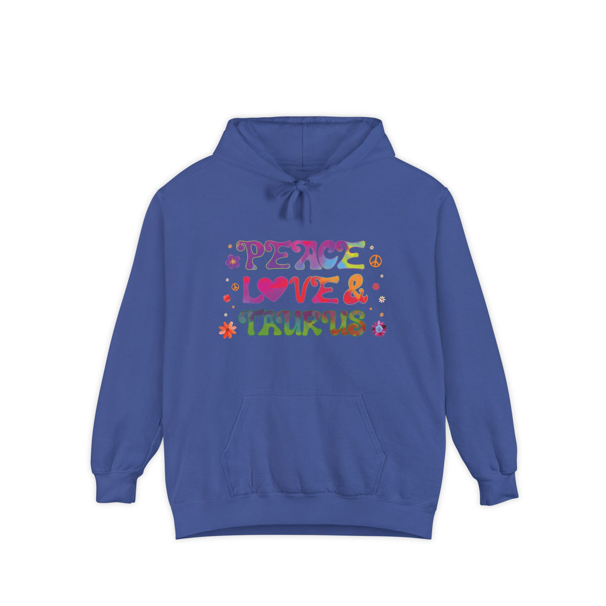 Peace Love & Taurus Unisex Hoodie – Groovy Retro Comfort Colors Midweight Hoodie