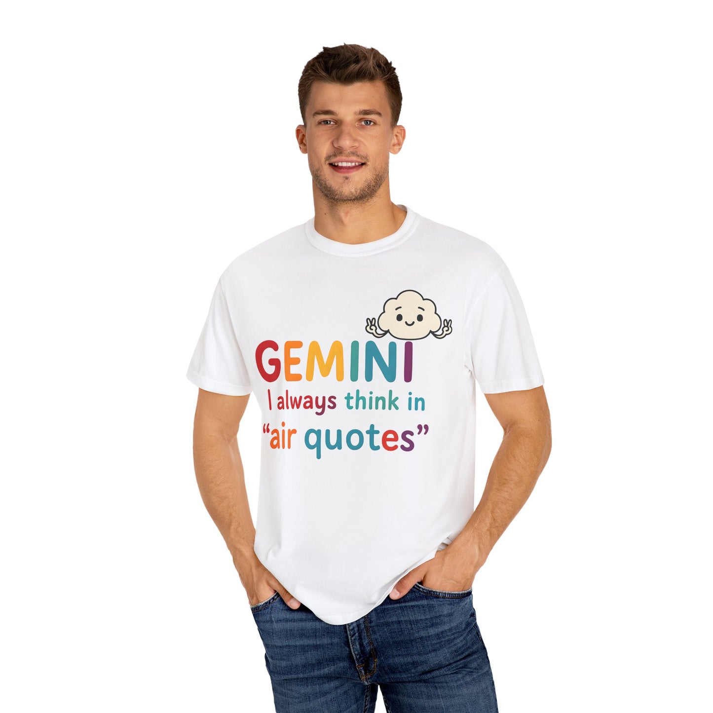 Gemini I Always Think in Air Quotes Tee – Colorful Zodiac Humor Shirt