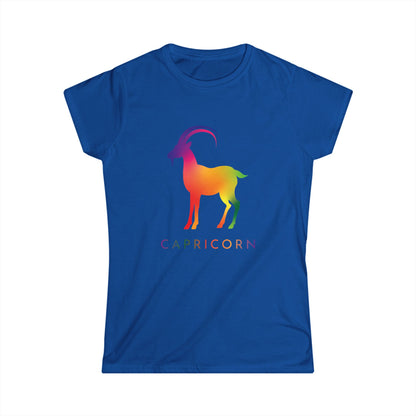 Capricorn Women’s Softstyle Tee – Empowering Rainbow Zodiac Shirt