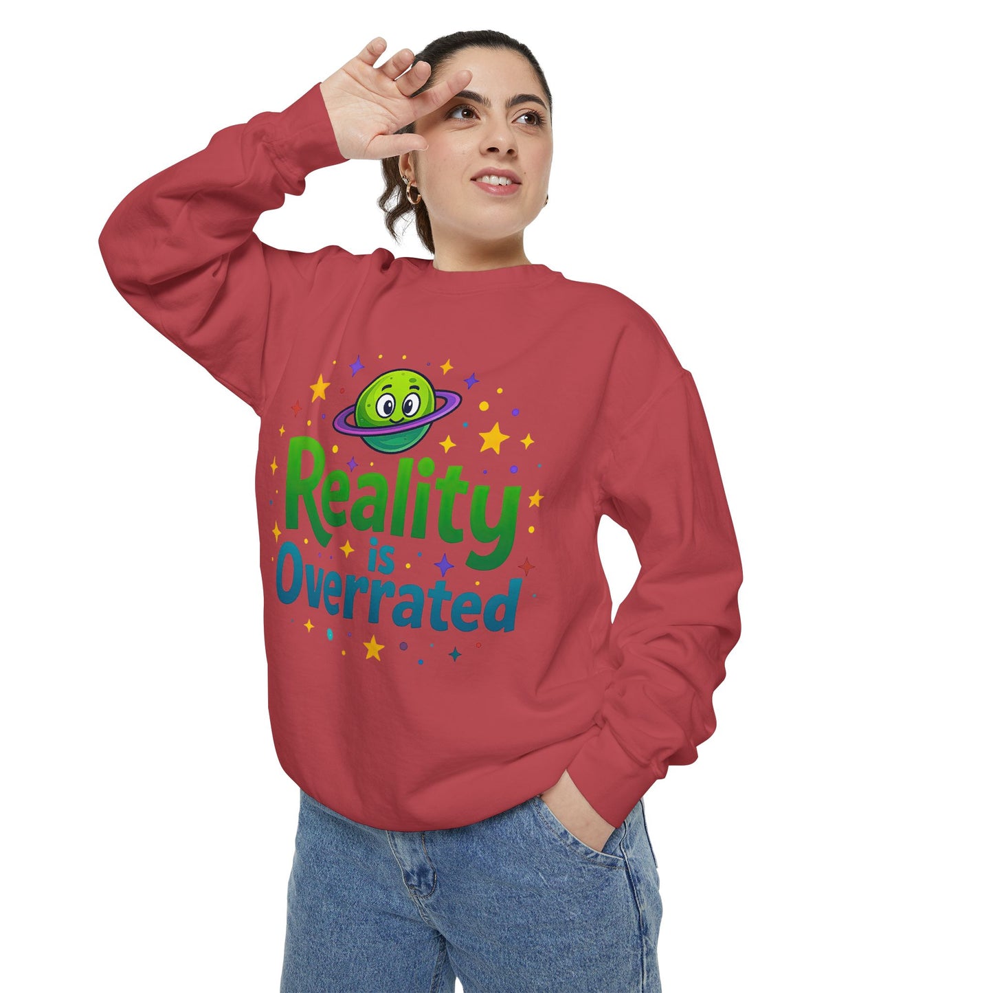 Reality Is Overrated Sweatshirt – Cosmic Alien Pullover