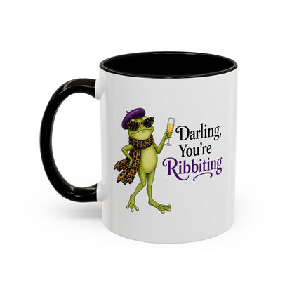 Darling You're Ribbiting Frog Mug | Funny Fashion Frog Coffee Mug | Glam Frog Gift for Women | Colored Mug