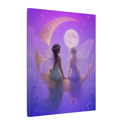 Fairy Friends on the Moon – Enchanted Purple Dream Wall Art