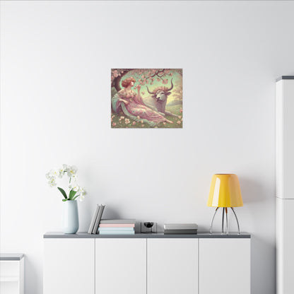 Secret Meadow: Bull and Bloom | Taurus Goddess Art Nouveau Zodiac Wall Art
