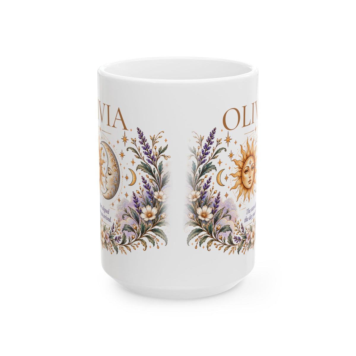 Personalized Zodiac Mug, Custom Name Coffee Mug, Boho Celestial Sun Moon Mug, Astrology Birthday Gift, Floral Boho Mug