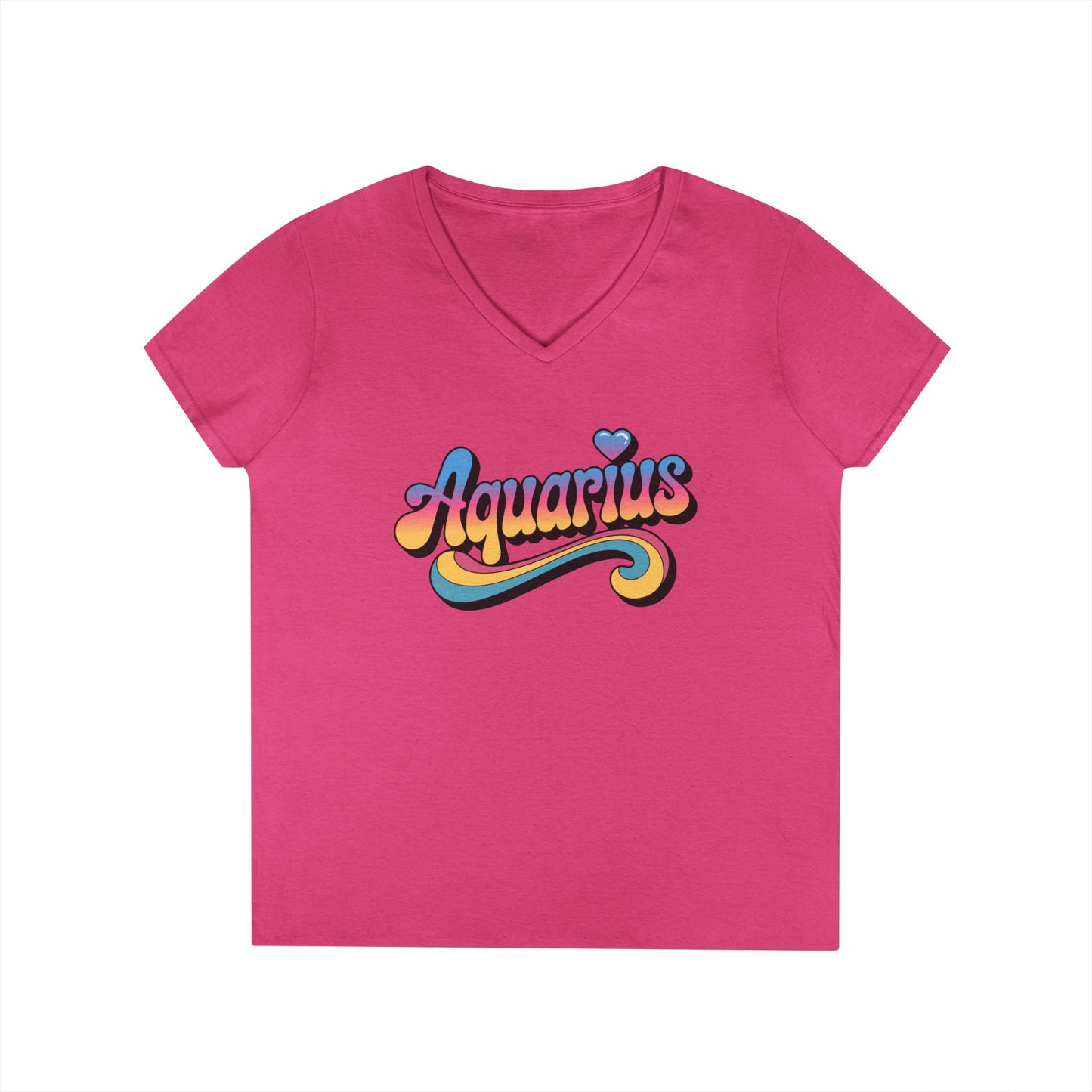 Retro Aquarius Women's V-Neck Tee – Empowering Colorful Zodiac Shirt