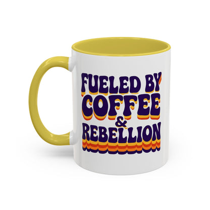 Fueled by Coffee & Rebellion – Funny Retro Mug (Color Accent, 11oz & 15oz)