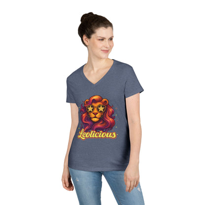 Leolicious Women’s V-Neck Tee – Empowering Retro Lion Zodiac Shirt