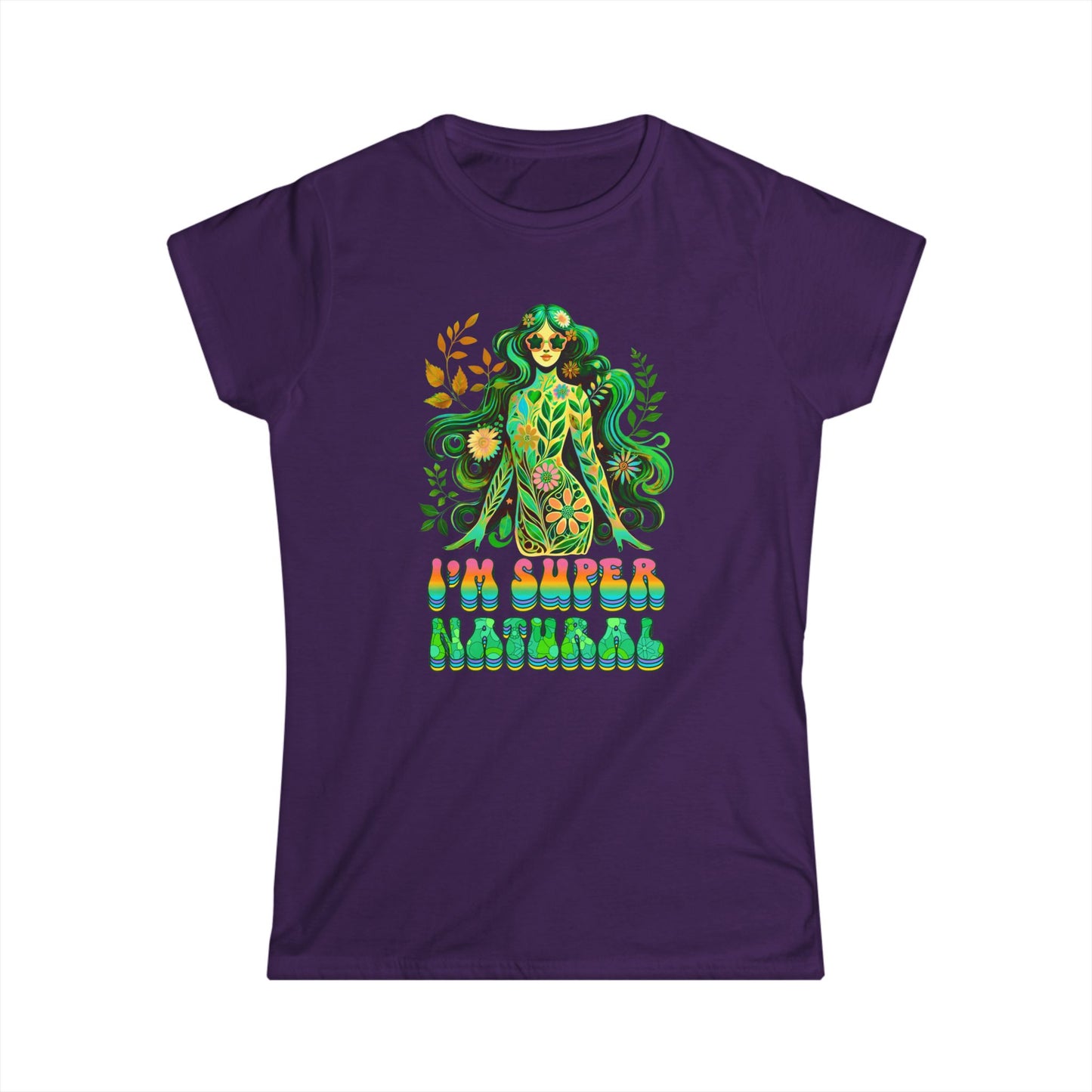 I’m Super Natural Women’s Softstyle Tee – Empowering Botanical Retro Shirt