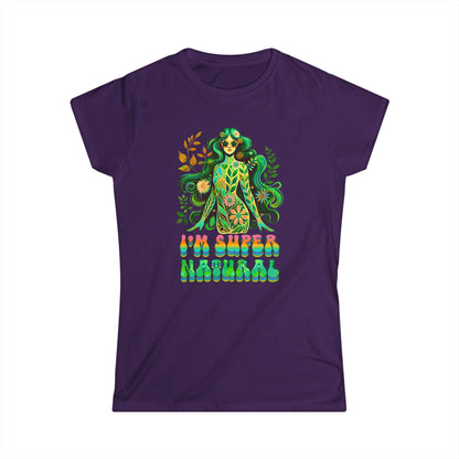 I’m Super Natural Women’s Softstyle Tee – Empowering Botanical Retro Shirt