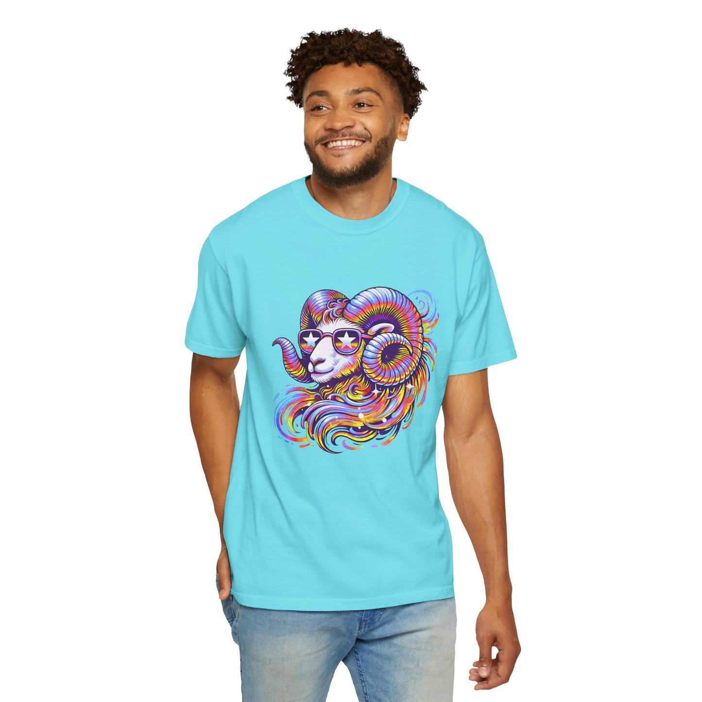 Psychedelic Aries Ram Tee – Retro Multicolor Zodiac Shirt