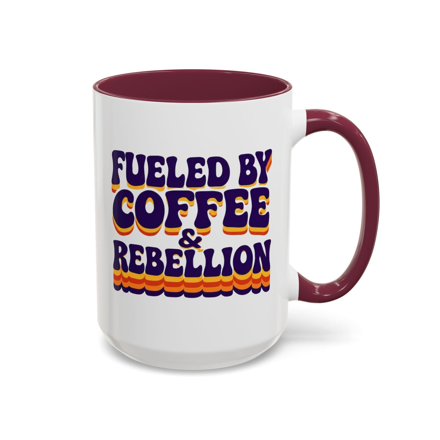 Fueled by Coffee & Rebellion – Funny Retro Mug (Color Accent, 11oz & 15oz)
