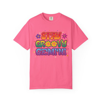 Stay Groovy Gemini – Flower Power Retro Zodiac Tee