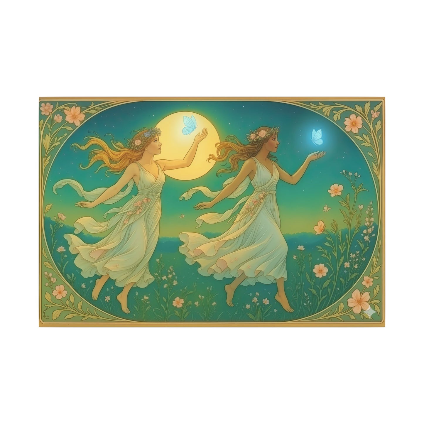 Gemini Zodiac Wall Art, Art Nouveau Gemini Canvas Print, Astrology Home Decor, Gemini Gift for Her, Celestial Twins Painting, Star Sign Wall Decor