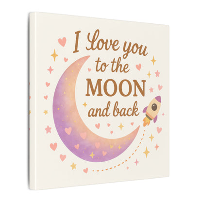 I Love You to the Moon and Back – Adorable Pastel Moon & Rocket Wall Art (Eco-friendly Canvas)