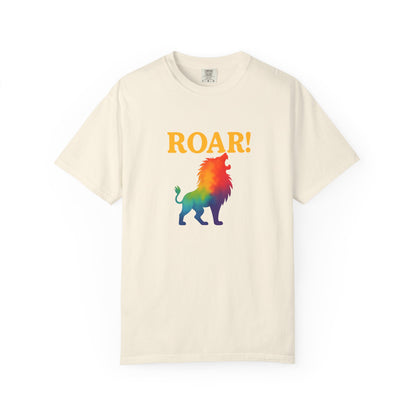 ROAR! – Retro Rainbow Lion Tee for Cosmic Confidence