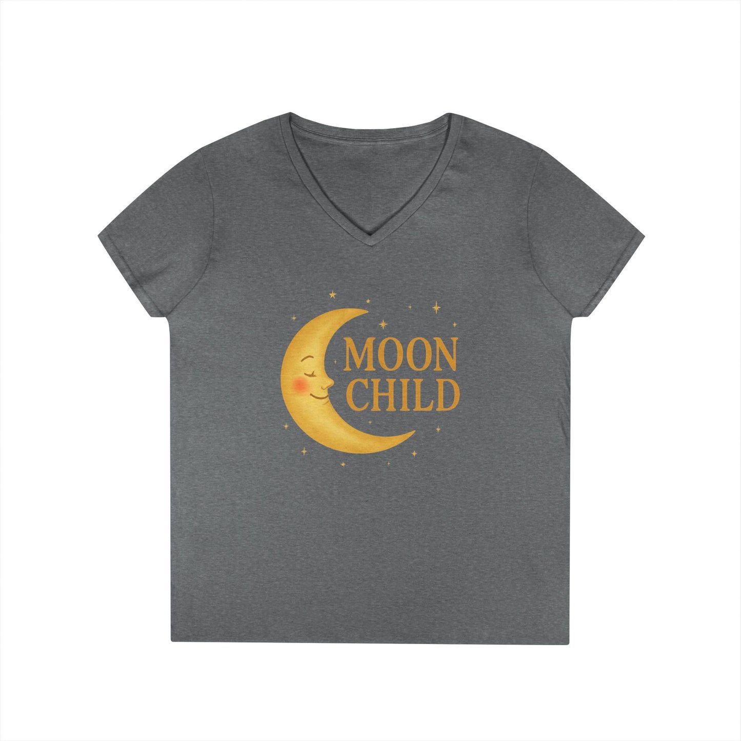 Moon Child Women’s V-Neck Tee – Empowering Celestial Lunar Zodiac Shirt