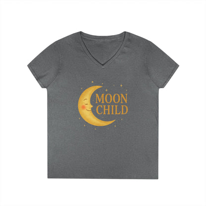 Moon Child Women’s V-Neck Tee – Empowering Celestial Lunar Zodiac Shirt
