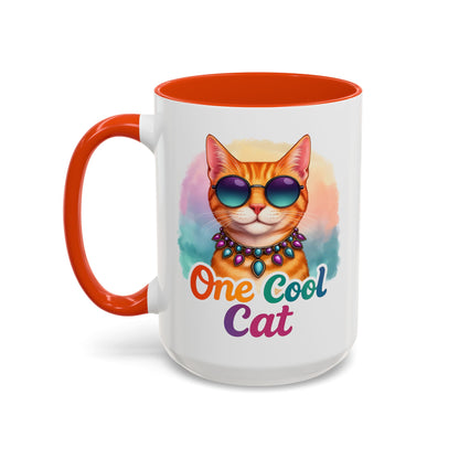 One Cool Cat – Groovy Fun Colorful Kitty Mug (Blue Accent, 11oz & 15oz)