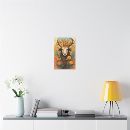 Bull with Bird – Floral Serenity Wall Art (Taurus Inspired)