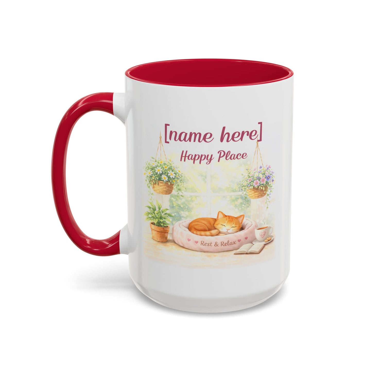 Personalized Name Cat Mug - Custom "Happy Place" Ceramic Mug for Cat Lovers