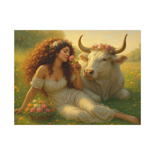 Beauty and the Bull: Art Nouveau Taurus Goddess Wall Art