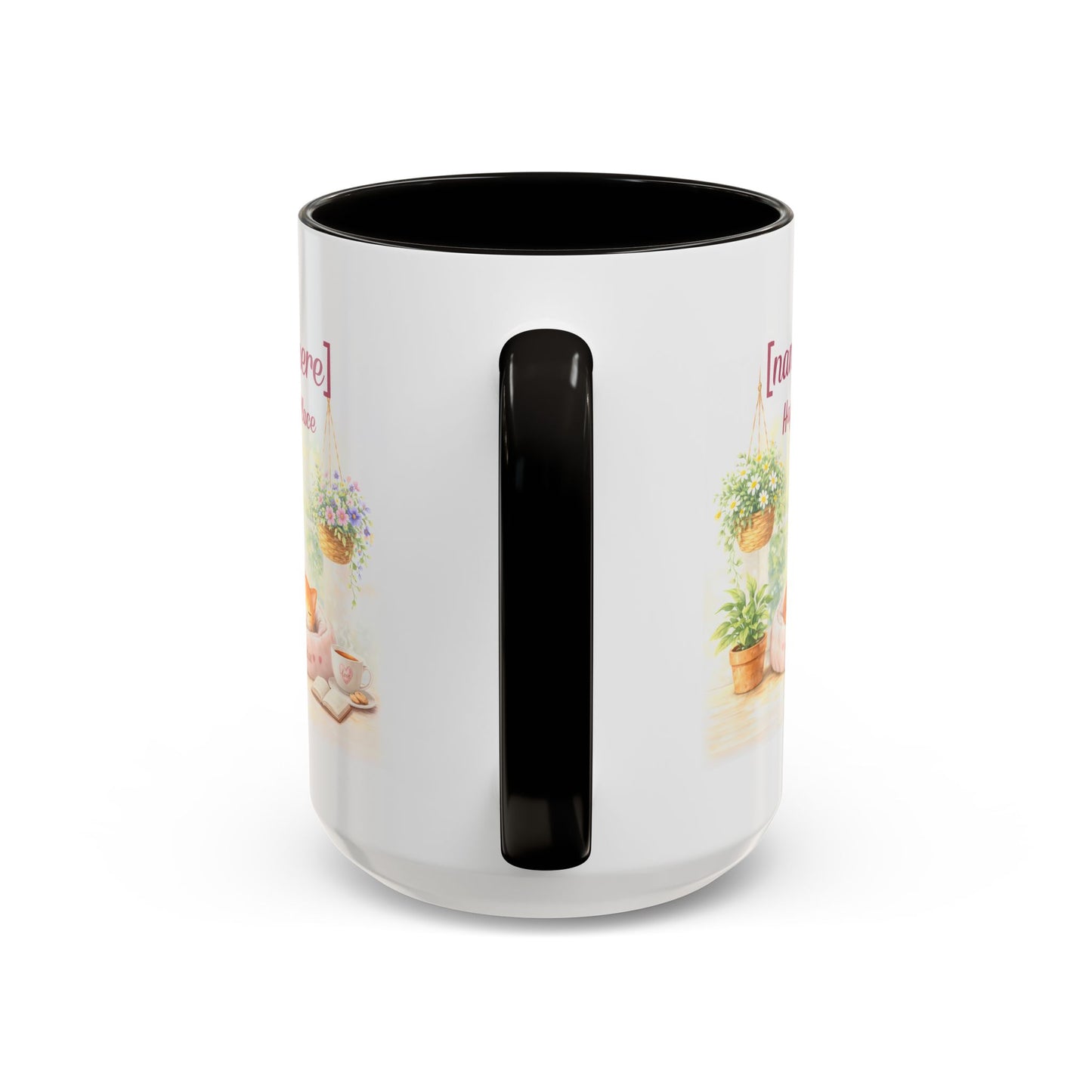 Personalized Name Cat Mug - Custom "Happy Place" Ceramic Mug for Cat Lovers