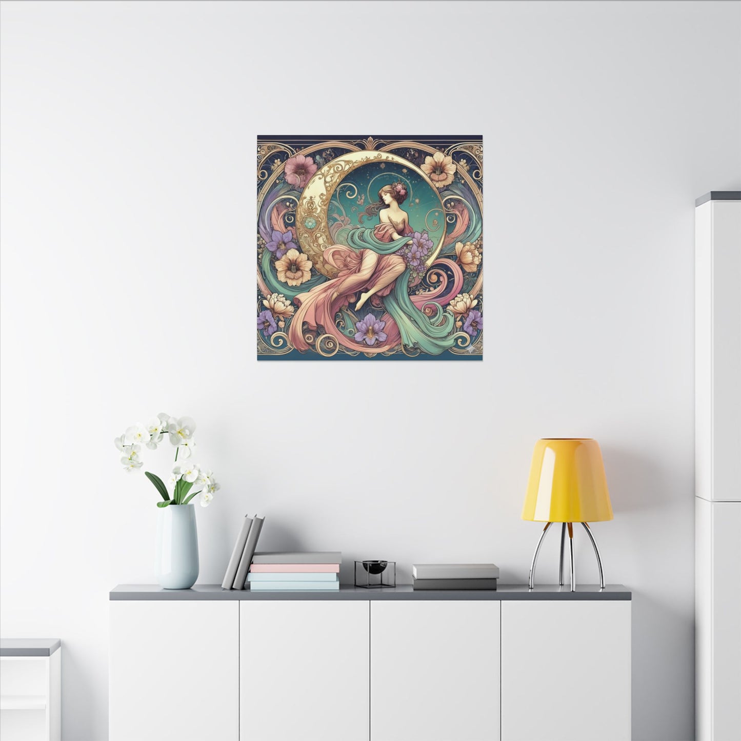 Floral Moon Muse – Art Nouveau Goddess Wall Art
