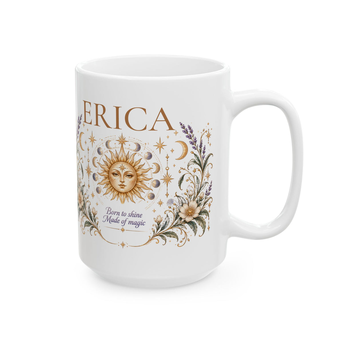 Personalized Boho Celestial Mug, Custom Name Coffee Cup, Sun and Moon Mug, Astrology Gift for Her