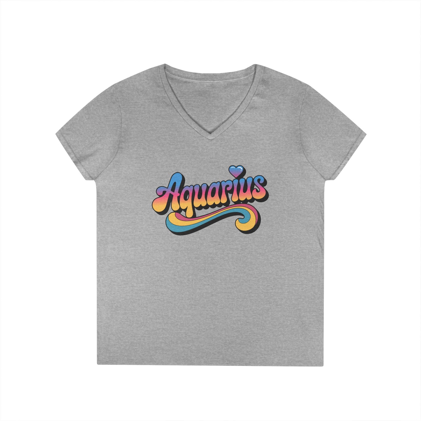 Retro Aquarius Women's V-Neck Tee – Empowering Colorful Zodiac Shirt