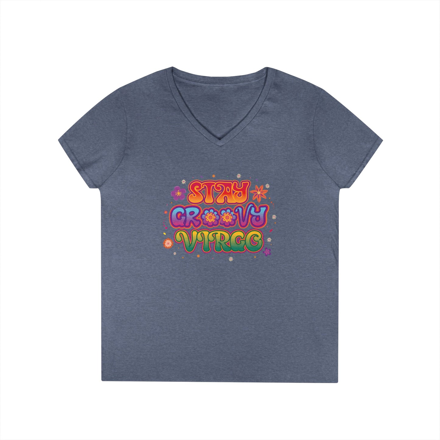 Stay Groovy Virgo Women’s V-Neck Tee – Empowering Retro Zodiac Shirt