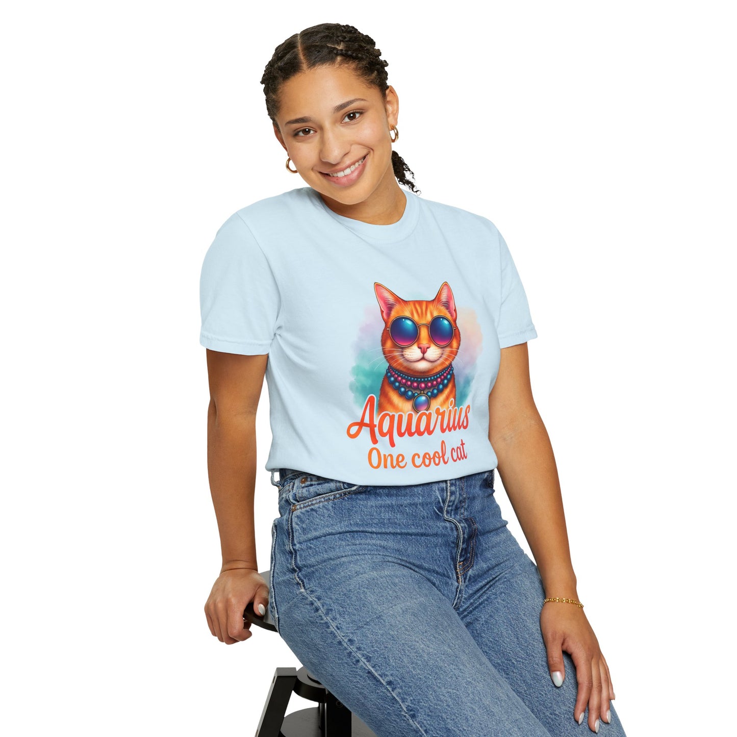 Aquarius One Cool Cat – Funky Retro Zodiac Tee - Enchanted Sky