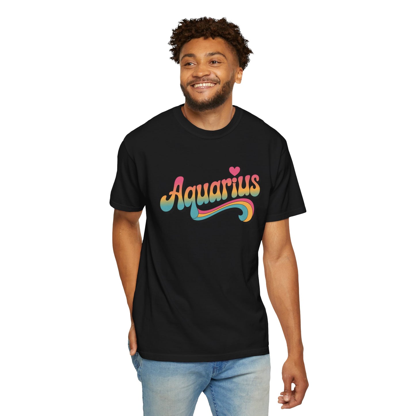 Aquarius – Groovy Heartburst Retro Zodiac Tee