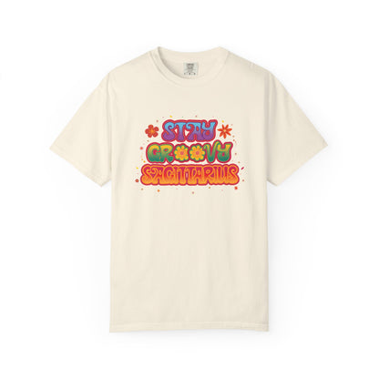 Stay Groovy Sagittarius – Retro Zodiac Flower Power Tee