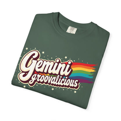 Gemini Groovalicious - Retro Rainbow Script Zodiac Tee