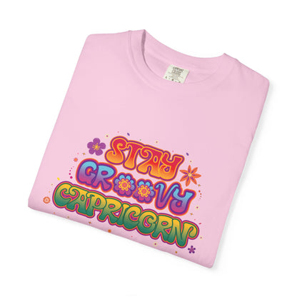 Stay Groovy Capricorn – Retro Flower Power Zodiac Tee