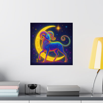 Electric Aries – Radiant Ram of the Crescent Moon (Wall Art)