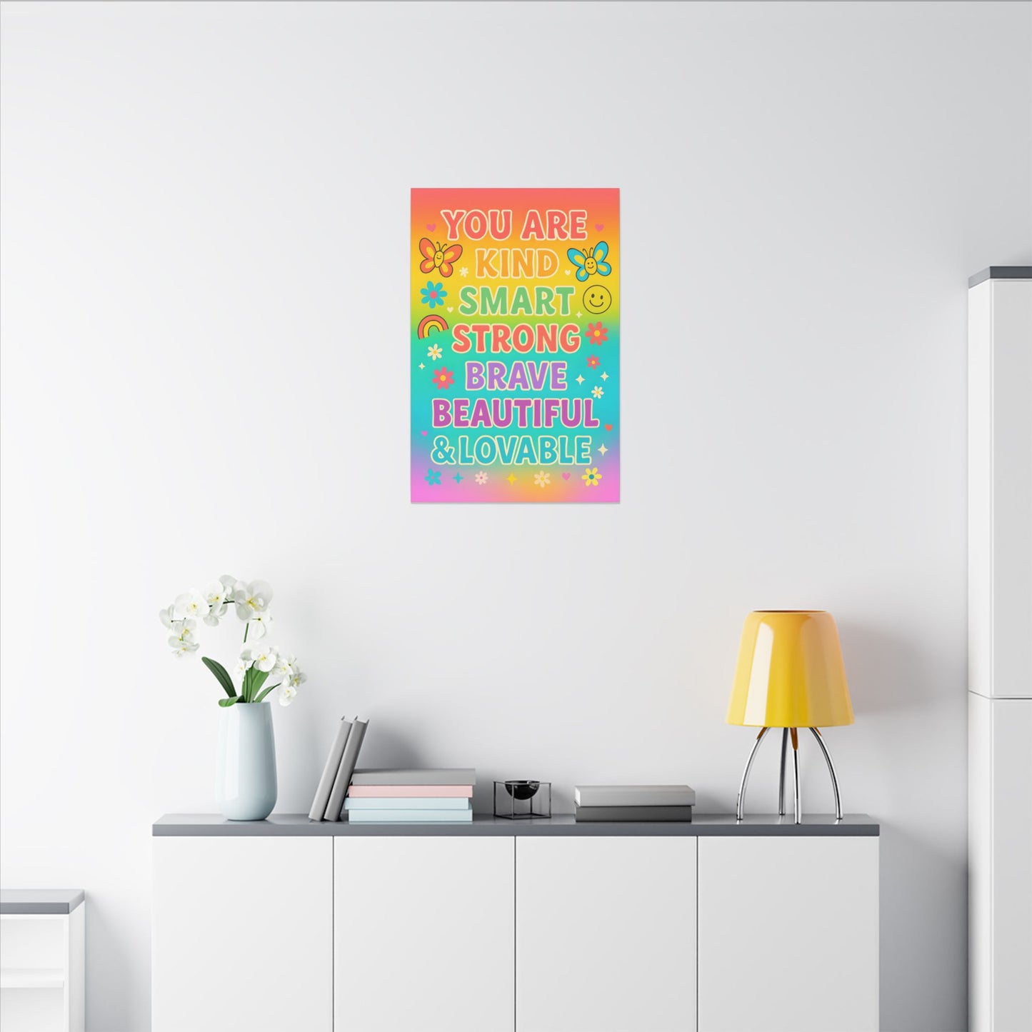 You Are Kind Smart & Strong – Rainbow Affirmation Canvas Wall Art