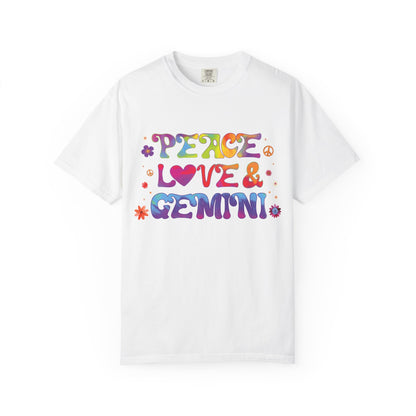 Peace Love & Gemini – Retro Groovy Zodiac Tee