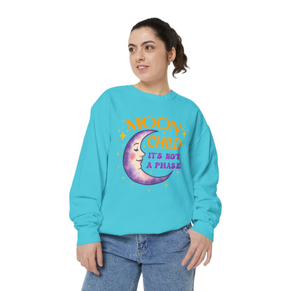 Moon Child It's Not a Phase Unisex Crewneck – Colorful Celestial Comfort Colors Midweight Sweatshirt